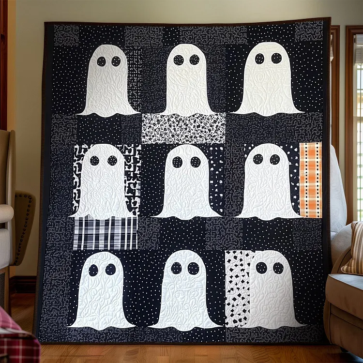 Spooky Spirits Quilted Blanket Ghost Halloween Quilt Merch Cool Room Decor