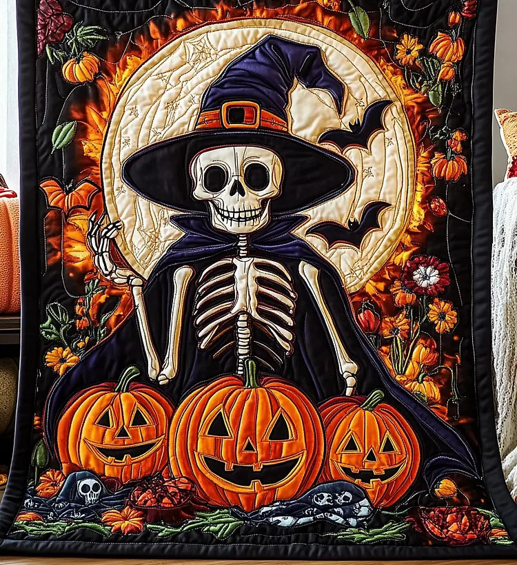Spooky Witch Quilted Blanket Skeleton Witch Pumpkins Merch House Gift