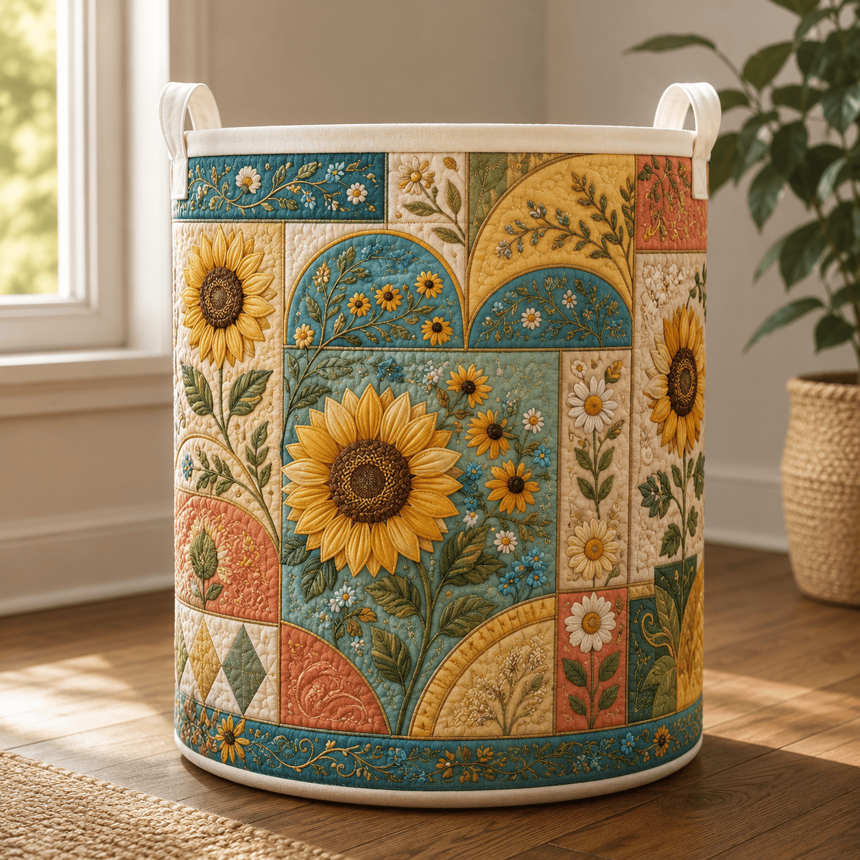 Sunflower Cottage Quilt Laundry Basket Country House Storage Bin Gift For Wives