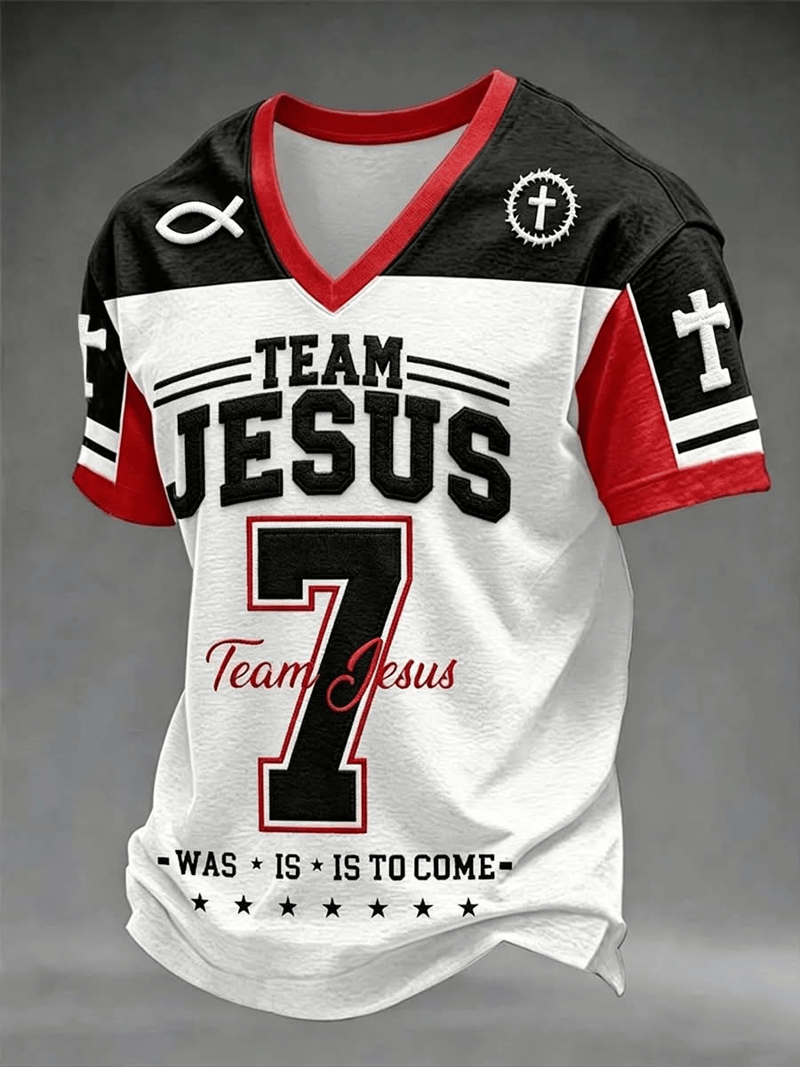 Team Jesus Was Is Is To Come V-Neck Shirt Sporty Christian Apparel Gift For Faithful Christians