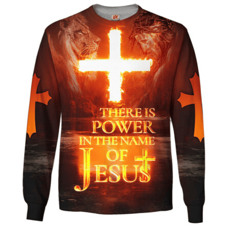 There Is Power In The Name Of Jesus Long Sleeve Shirt Glowing Cross Apparel Gift For Him