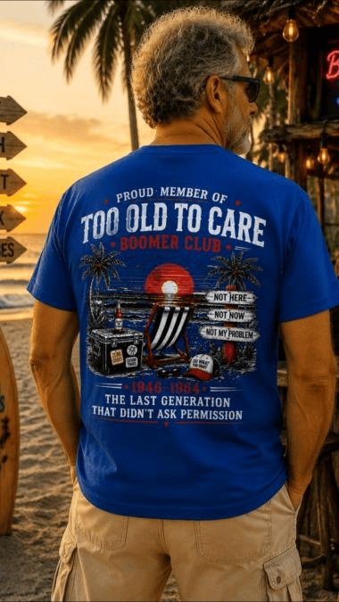 Too Old To Care T-Shirt Boomer Club Proud Member Of Gift For Cool Retirees