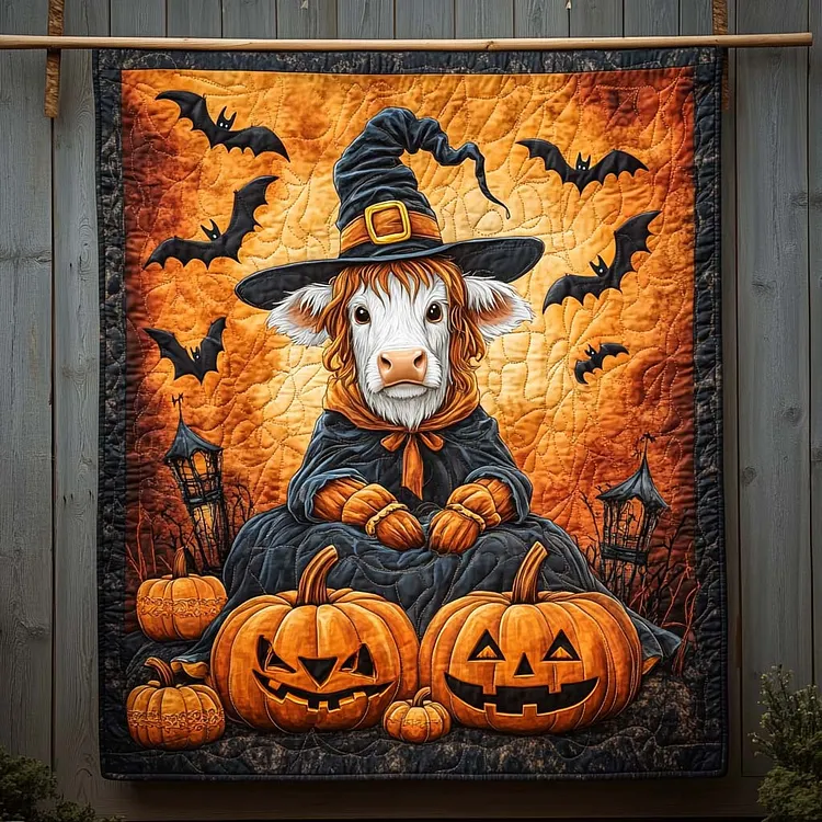 Trick Or Treat Quilted Blanket Cow Witch Pumpkins Merch Presents For New Home