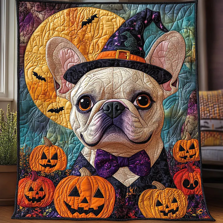 Trick Woof Treat Quilted Blanket Halloween Dog Pumpkins Merch Top Gift