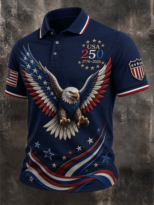 USA Patriotic Eagle 250th 1776-2026 Polo Shirt American Star Flag Apparel Gift For Patriots