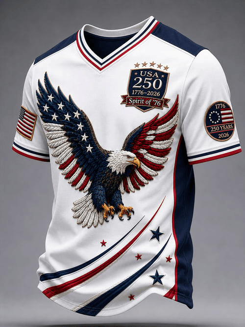 USA Patriotic Eagle 250th 1776-2026 V-Neck Shirt American Star Flag Apparel Gift For Him