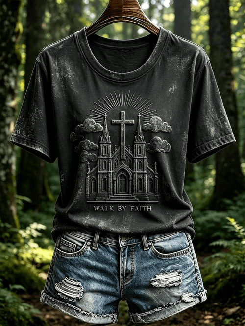 Walk By Faith Gothic Church Holy Cross T-Shirt Christian Merch Blessed Faith Presents