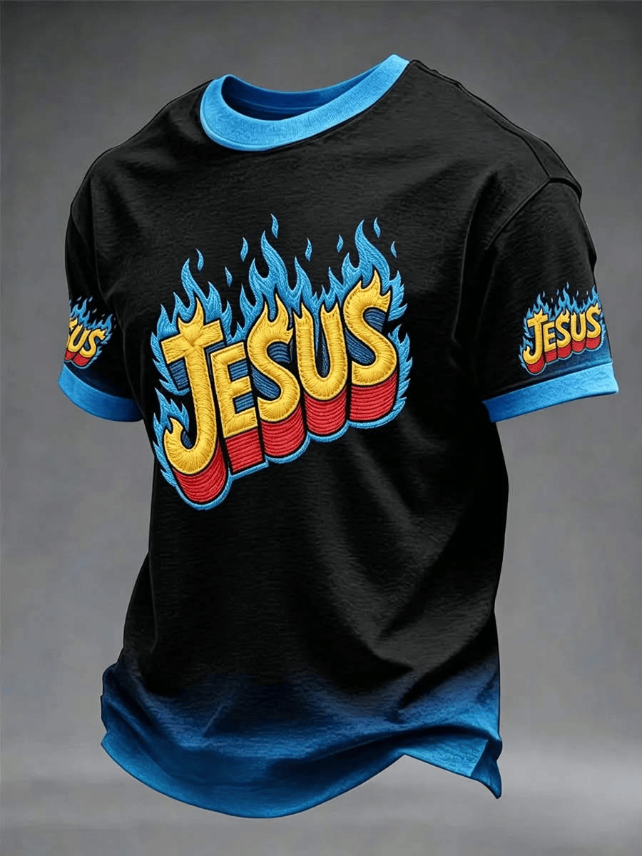 Walk By Faith T-Shirt Jesus Blue Flames Clothing Gifts Ideas For Fans