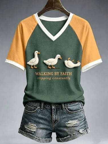 Walking By Faith T-Shirt Tripping Constantly Duck Clothing Gift For Never Forget