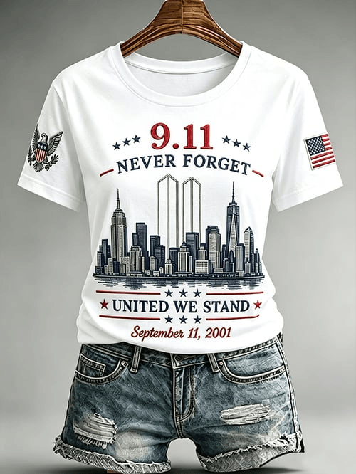 We Will Never Forget Skyline T-Shirt 9-11 25th Anniversary United We Stand Merch Unique Gifts