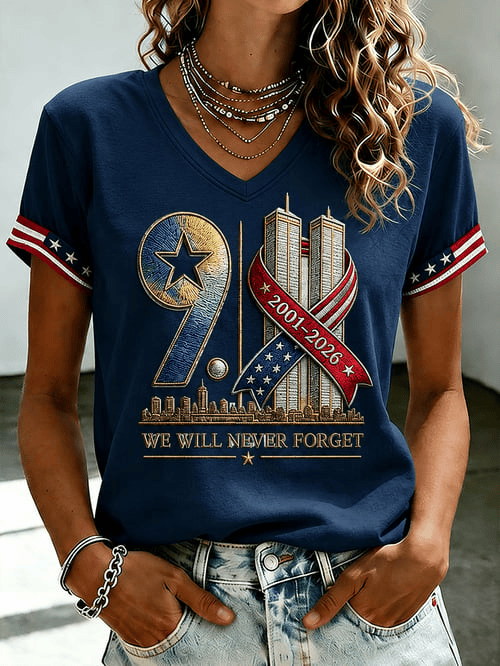 We Will Never Forget V-Neck Shirt 9 2001-2026 Apparel Gift For Proud Patriots