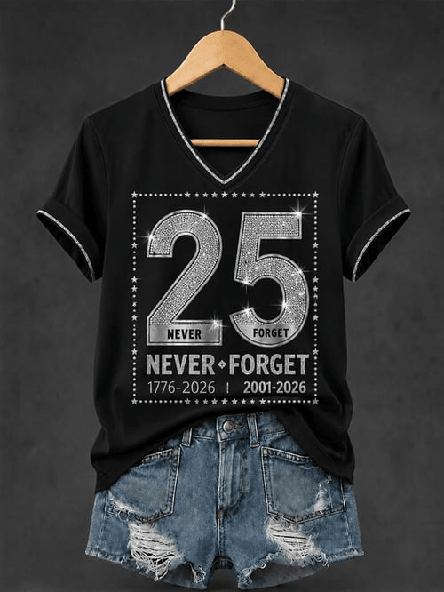 We Will Never Forget V-Neck Shirt 9 25th Anniversary Merch Gift For 9-11 Responders