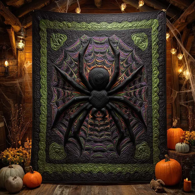 Web Guardian Quilted Blanket Spider Web Halloween Merch Present For Home Lovers
