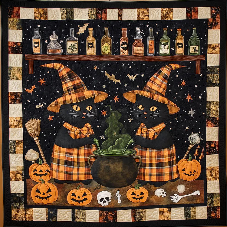 Whisker Magic Quilted Blanket Halloween Black Cats Merch Halloween Gifts For Friends