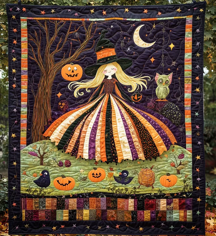 Wicked Whimsy Quilted Blanket Halloween Witch Moon Merch Trendy Gift