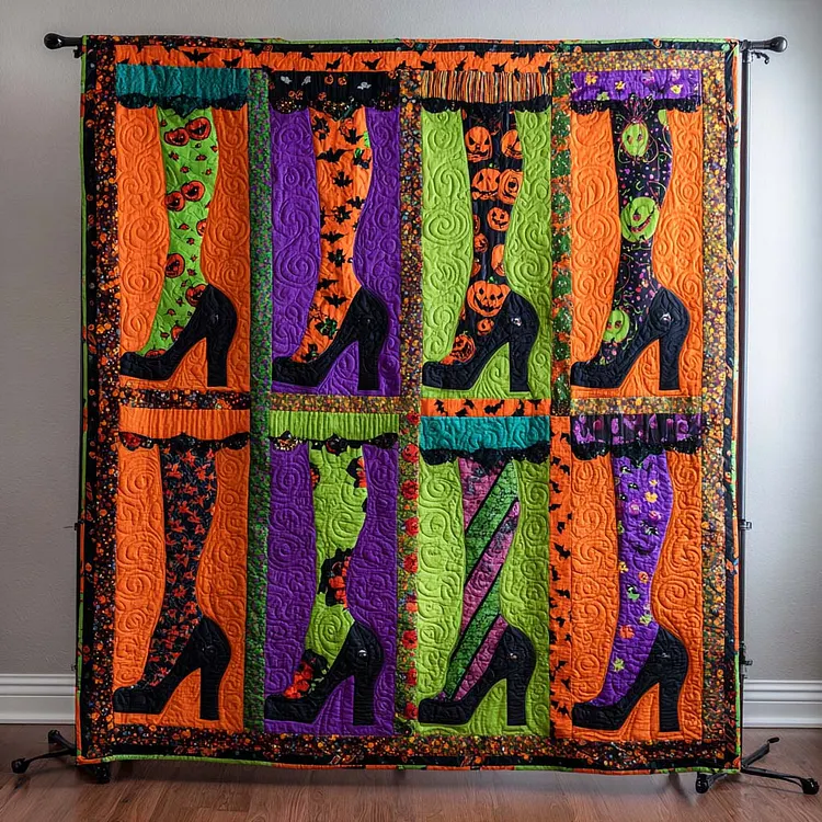 Witch Boots Parade Quilted Blanket Halloween Boots Merch Best Housewarming Gift Ideas