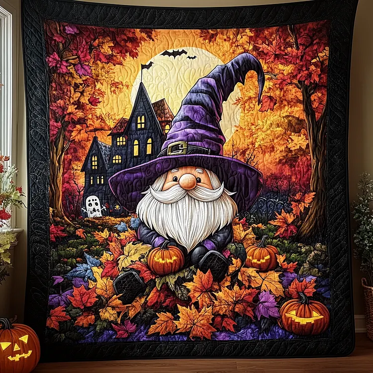 Witch Hat Gnome Quilted Blanket Gnome Halloween Merch Perfect Housewarming Gift Ideas
