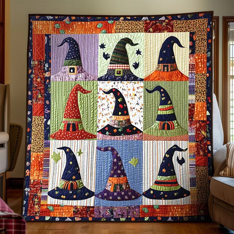 Witch Hat Wonders Quilted Blanket Witch Hats Halloween Merch Home Lover Gift