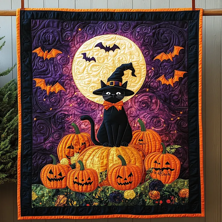 Witch S Night Out Quilted Blanket Black Cat Pumpkins Merch Unique Gift