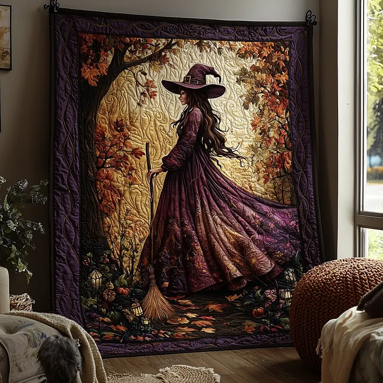 Witching Hour Quilted Blanket Autumn Witch Merch Room Gift For Her