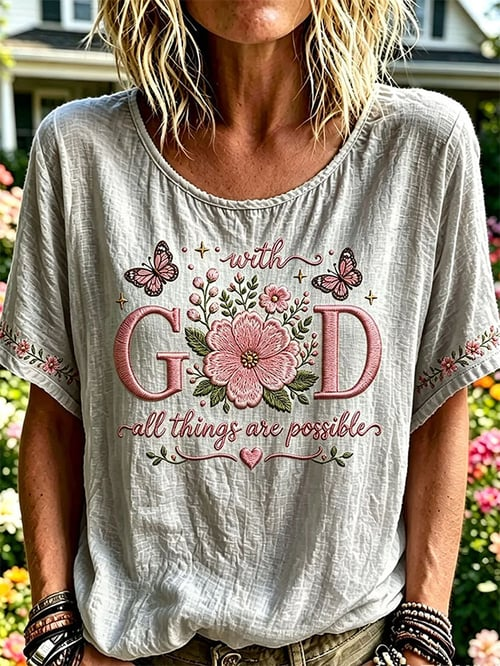 With God All Things Are Possible T-Shirt Floral Butterfly Merch Gift For Christian Fans