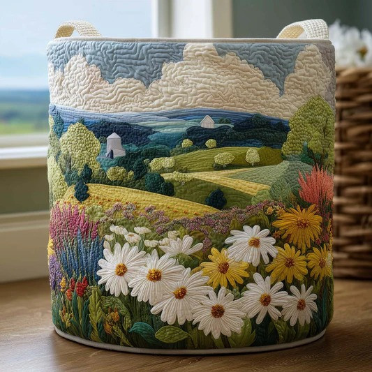 Sunshine Wildflower Storage Basket Country Meadow Laundry Bin Gift For Living Room