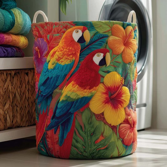 Tropical Parrot Quilted Laundry Basket Exotic Jungle Storage Basket Colorful Bird Gift Ideas