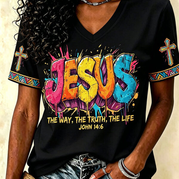 Women's Jesus John 146 V-Neck T-Shirts Funny Christian Merch Religious Christmas Gifts