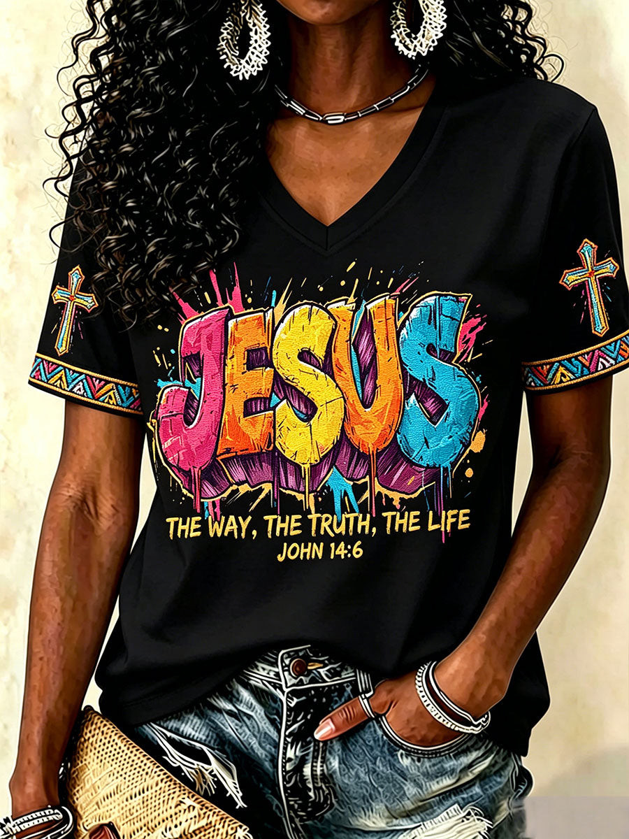 Women's Jesus John 146 V-Neck T-Shirts Funny Christian Merch Religious Christmas Gifts