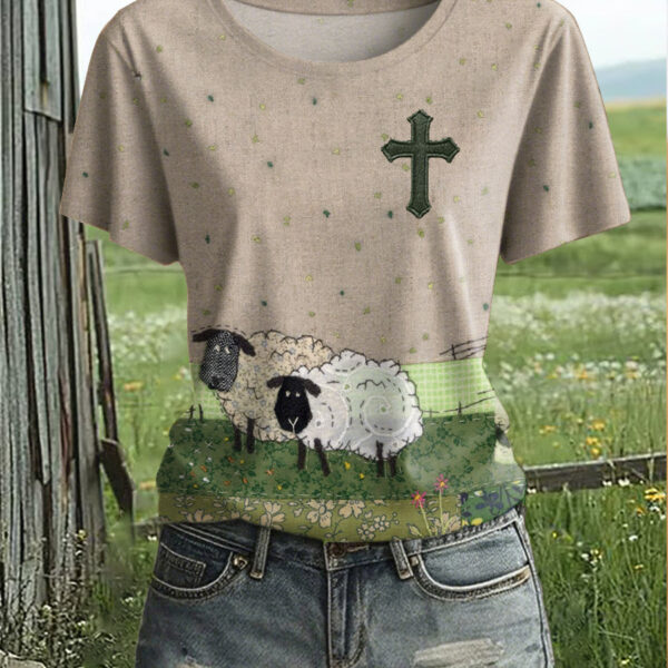 Women's Sheep Faith T-Shirt The Lord Is My Shepherd Cross Merch Gift Ideas For Women