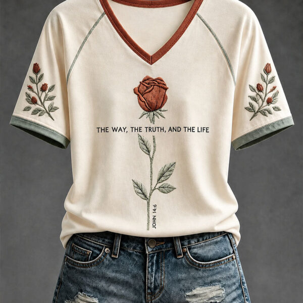 Women's The Way The Truth And The Life V-Neck T-Shirts Christian Gifts For Her